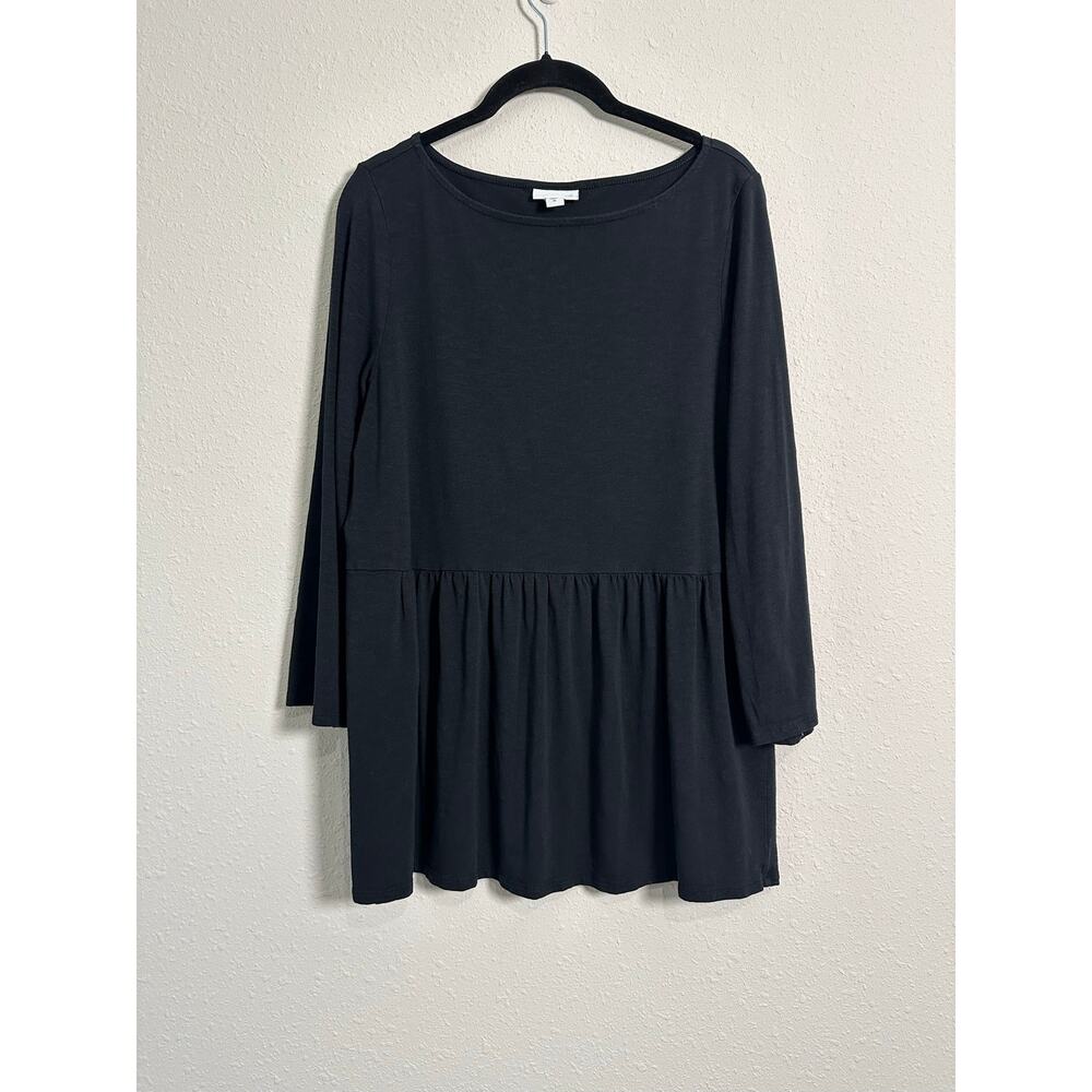 J. Jill Black Pima Cotton Peplum Tunic Top Buttery Soft 3/4 Sleeve Size Medium